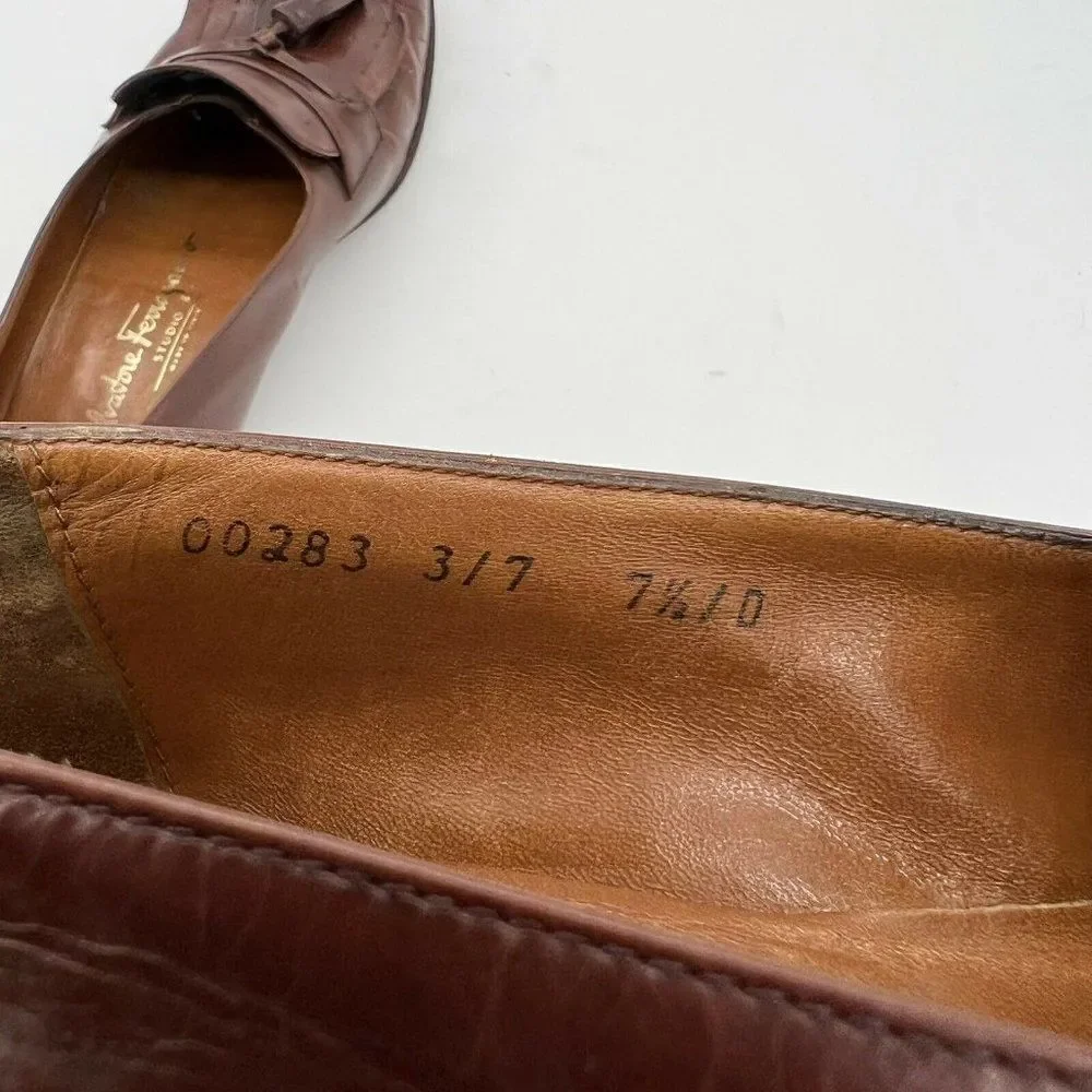 SALVATORE FERRAGAMO Brown Tassel Kiltie Loafer Slip on DRESS SHOES 7 1/2 D Italy